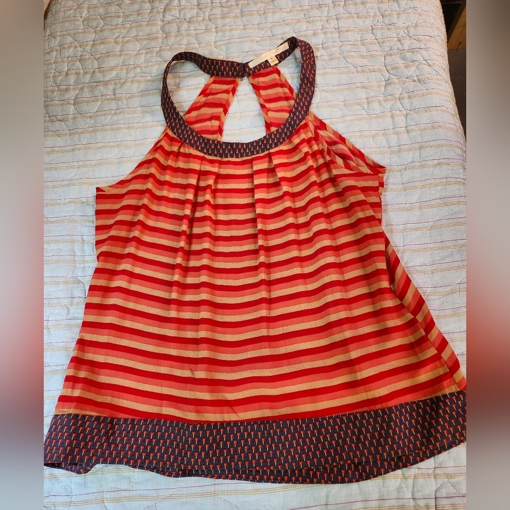 Jenny han Anthropologie Striped Halter Neck 100% Silk Top Sz S